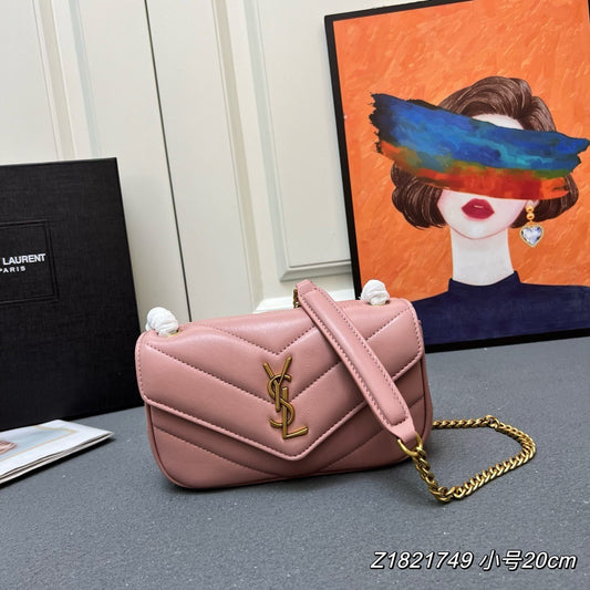 YSL Loulou Mini – Blush Pink Chevron-Quilted Lambskin with Gold YSL Hardware