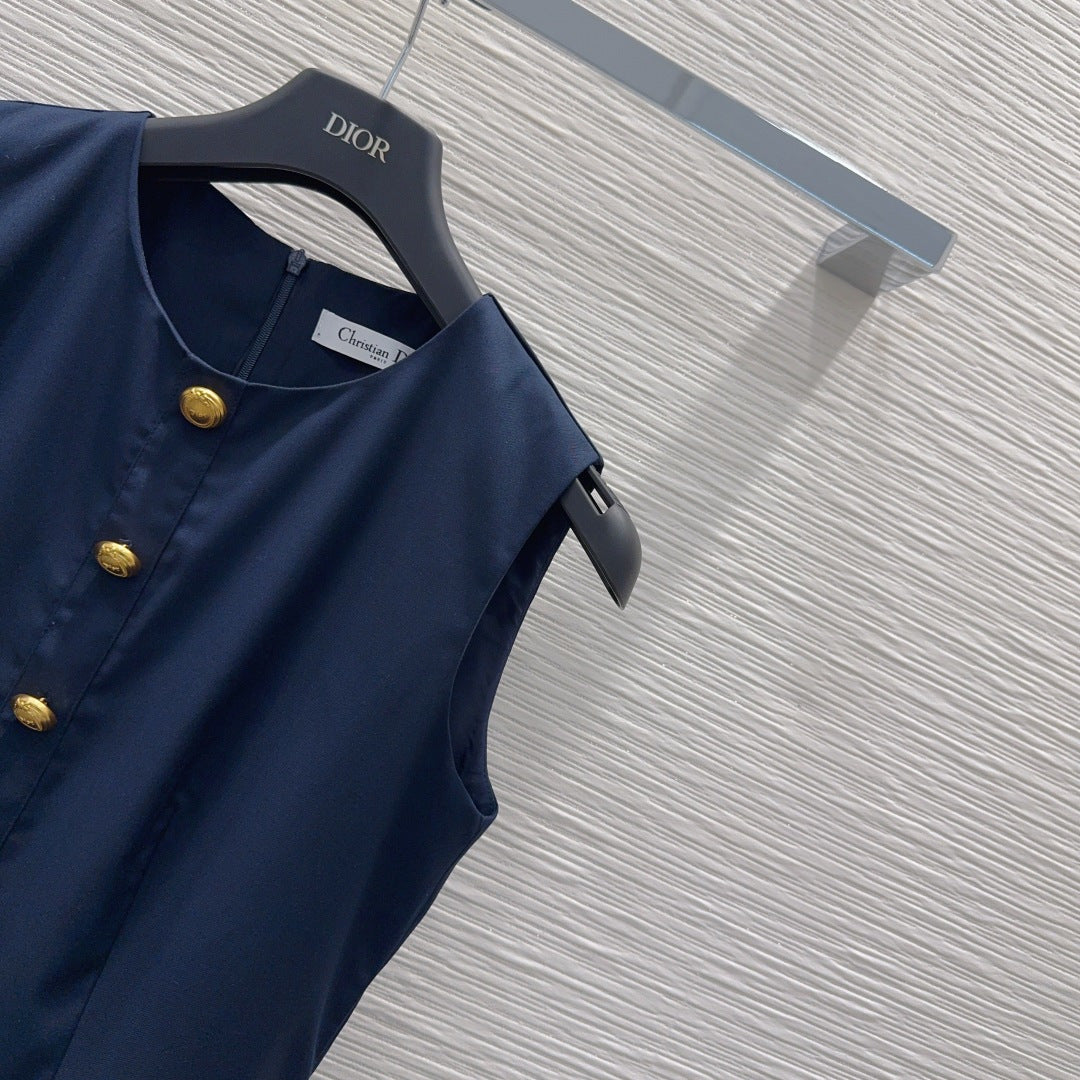 CD Embroidery Two-Piece Set – Navy Blue Wool-Silk Peplum Top & Tailored Shorts Co-Ord