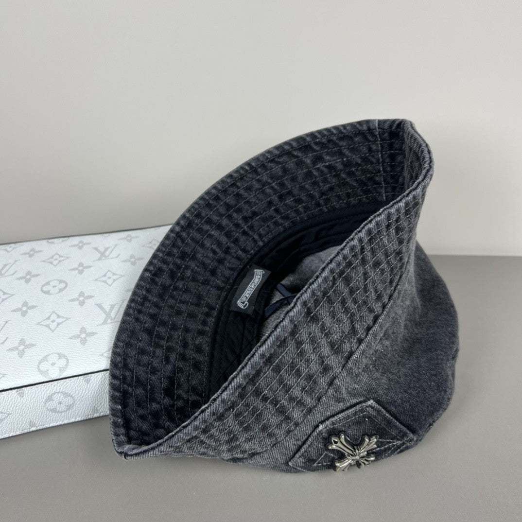 Chrome Hearts Denim Cross Patch Bucket Hat – Sterling Silver Hardware