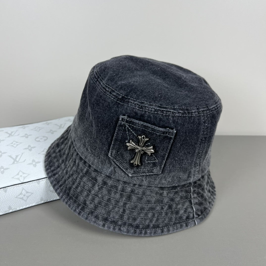 Chrome Hearts Denim Cross Patch Bucket Hat – Sterling Silver Hardware