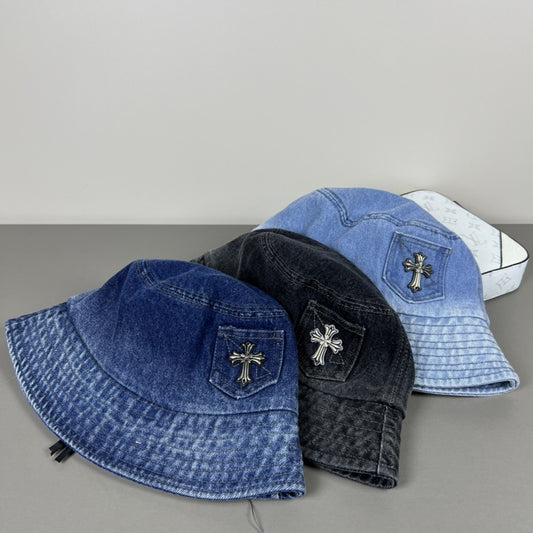 Chrome Hearts Denim Cross Patch Bucket Hat – Sterling Silver Hardware