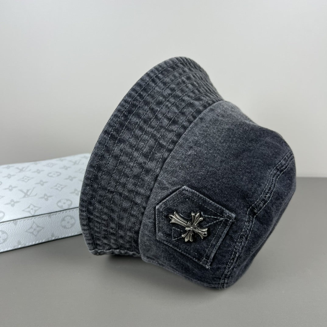 Chrome Hearts Denim Cross Patch Bucket Hat – Sterling Silver Hardware