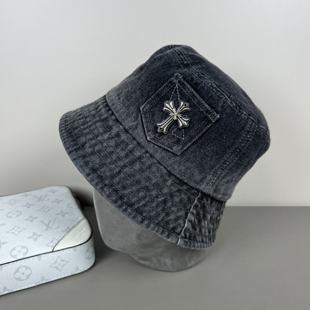 Chrome Hearts Denim Cross Patch Bucket Hat – Sterling Silver Hardware