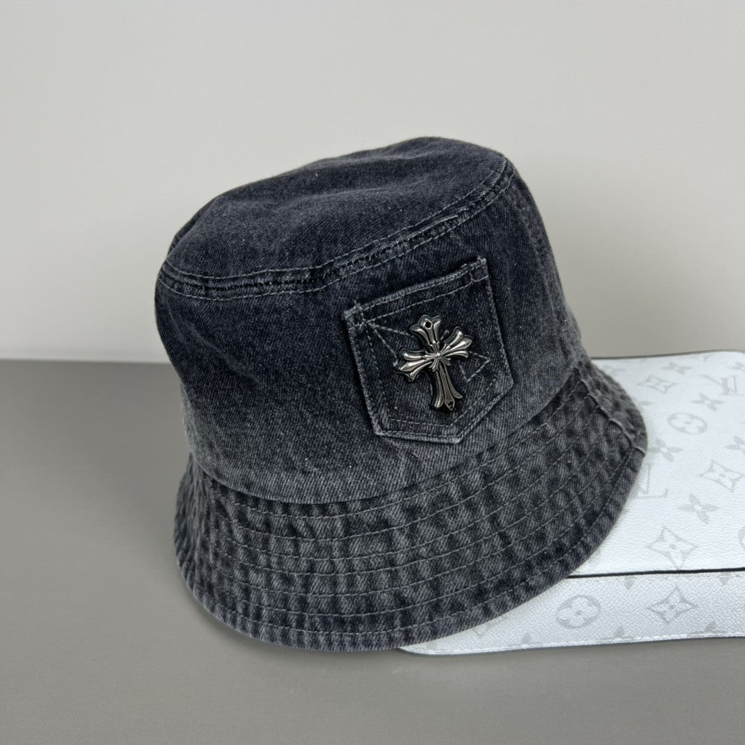Chrome Hearts Denim Cross Patch Bucket Hat – Sterling Silver Hardware