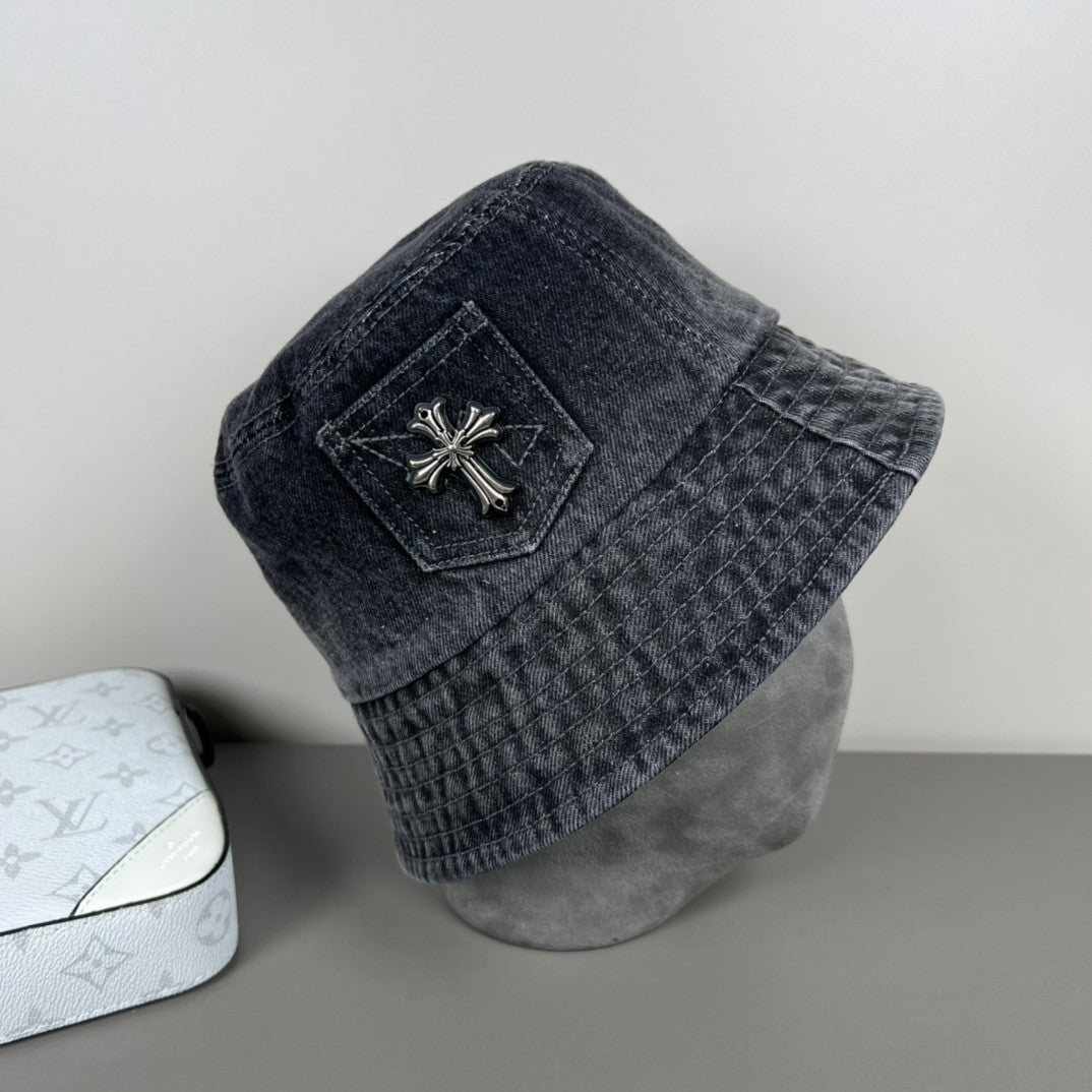 Chrome Hearts Denim Cross Patch Bucket Hat – Sterling Silver Hardware
