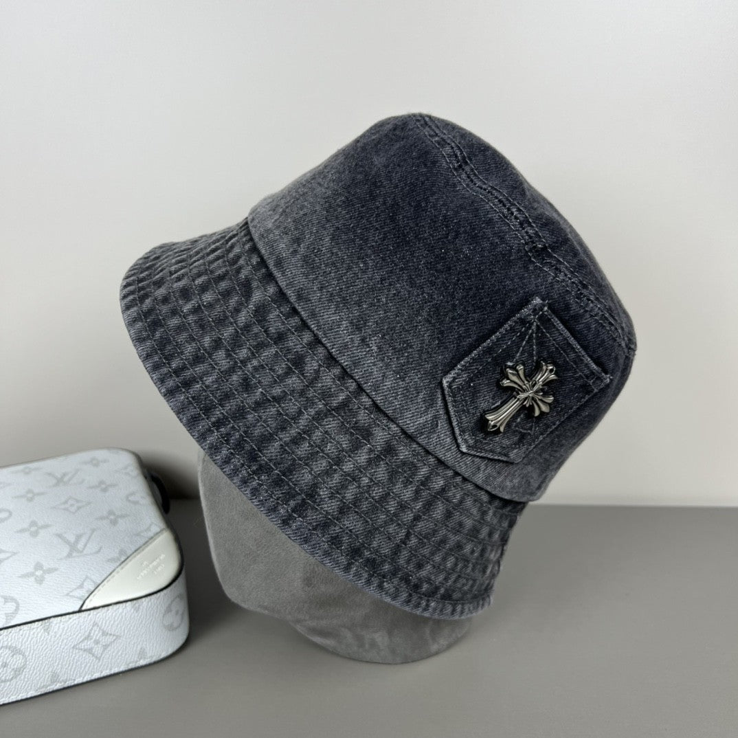 Chrome Hearts Denim Cross Patch Bucket Hat – Sterling Silver Hardware