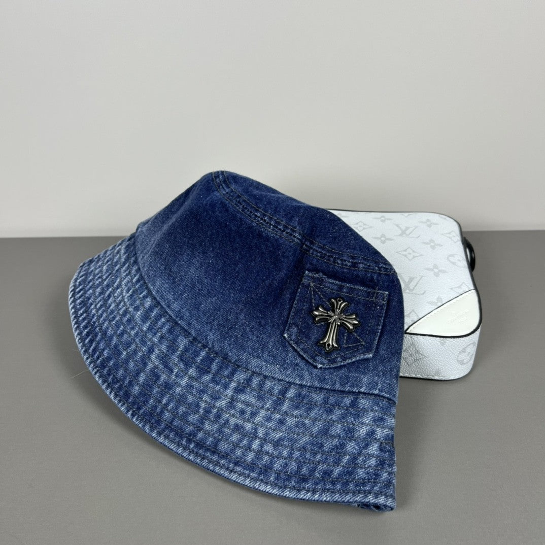 Chrome Hearts Denim Cross Patch Bucket Hat – Sterling Silver Hardware