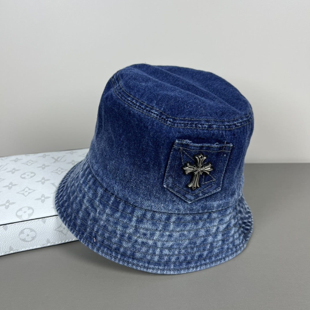Chrome Hearts Denim Cross Patch Bucket Hat – Sterling Silver Hardware
