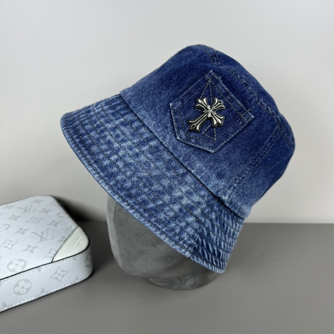 Chrome Hearts Denim Cross Patch Bucket Hat – Sterling Silver Hardware