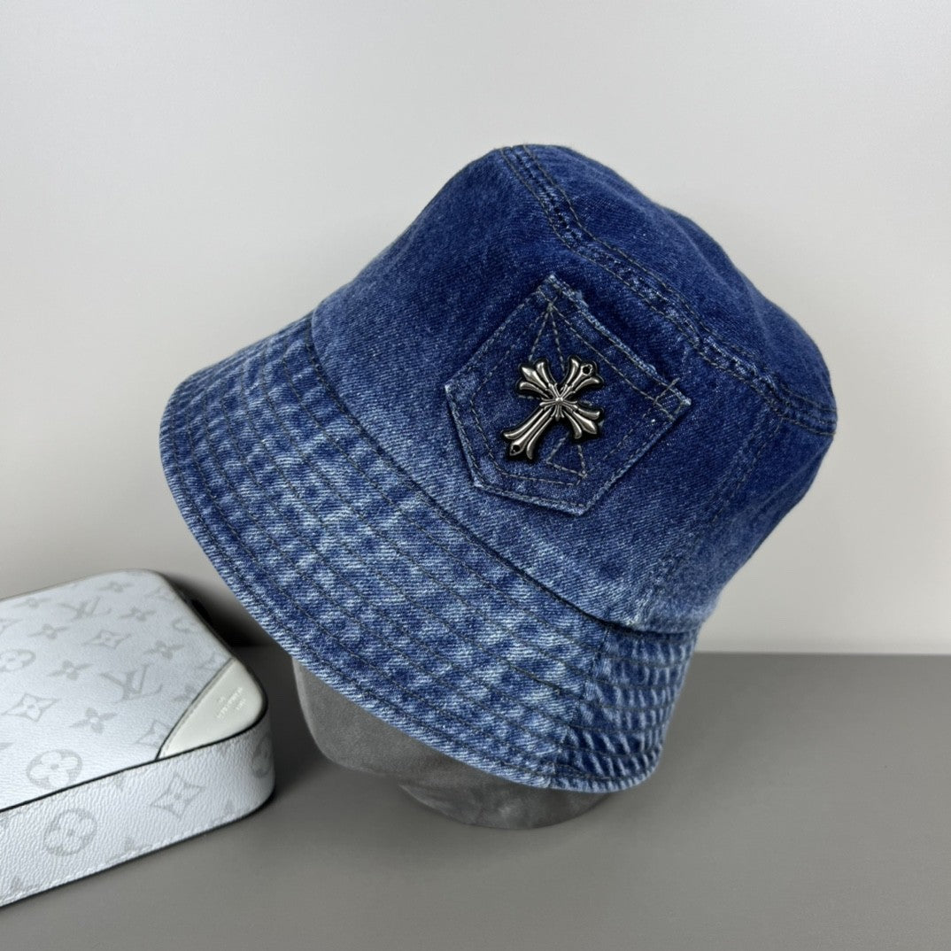 Chrome Hearts Denim Cross Patch Bucket Hat – Sterling Silver Hardware