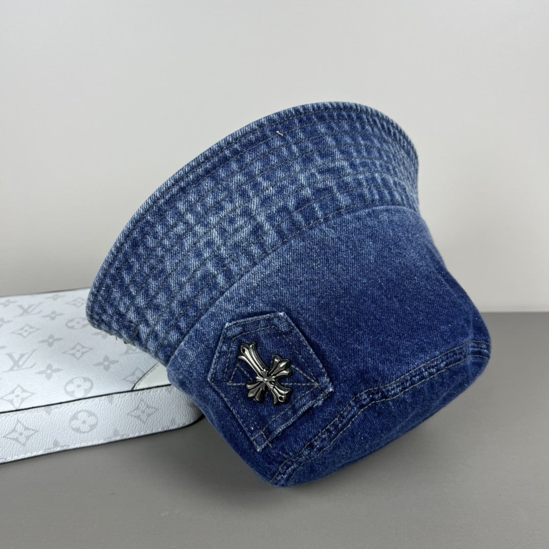 Chrome Hearts Denim Cross Patch Bucket Hat – Sterling Silver Hardware