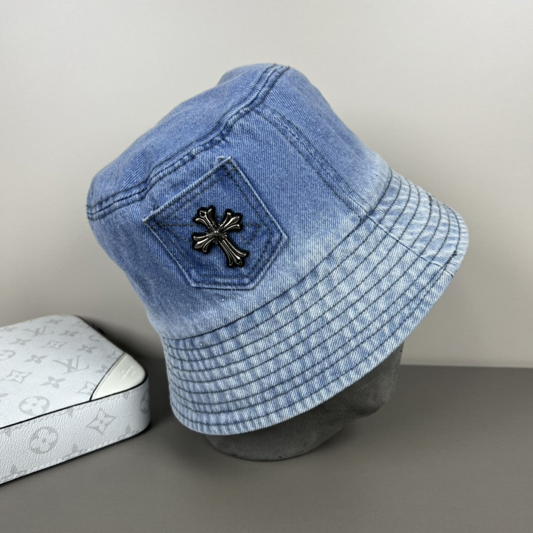 Chrome Hearts Denim Cross Patch Bucket Hat – Sterling Silver Hardware