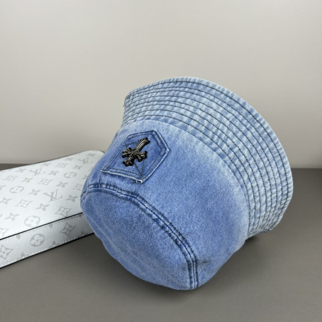Chrome Hearts Denim Cross Patch Bucket Hat – Sterling Silver Hardware