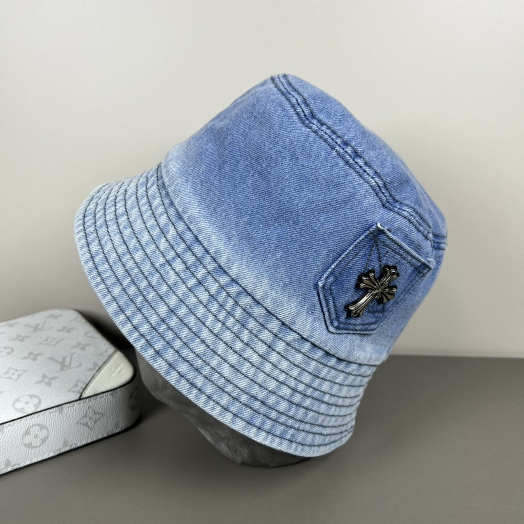 Chrome Hearts Denim Cross Patch Bucket Hat – Sterling Silver Hardware