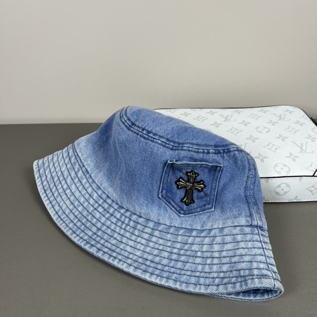 Chrome Hearts Denim Cross Patch Bucket Hat – Sterling Silver Hardware