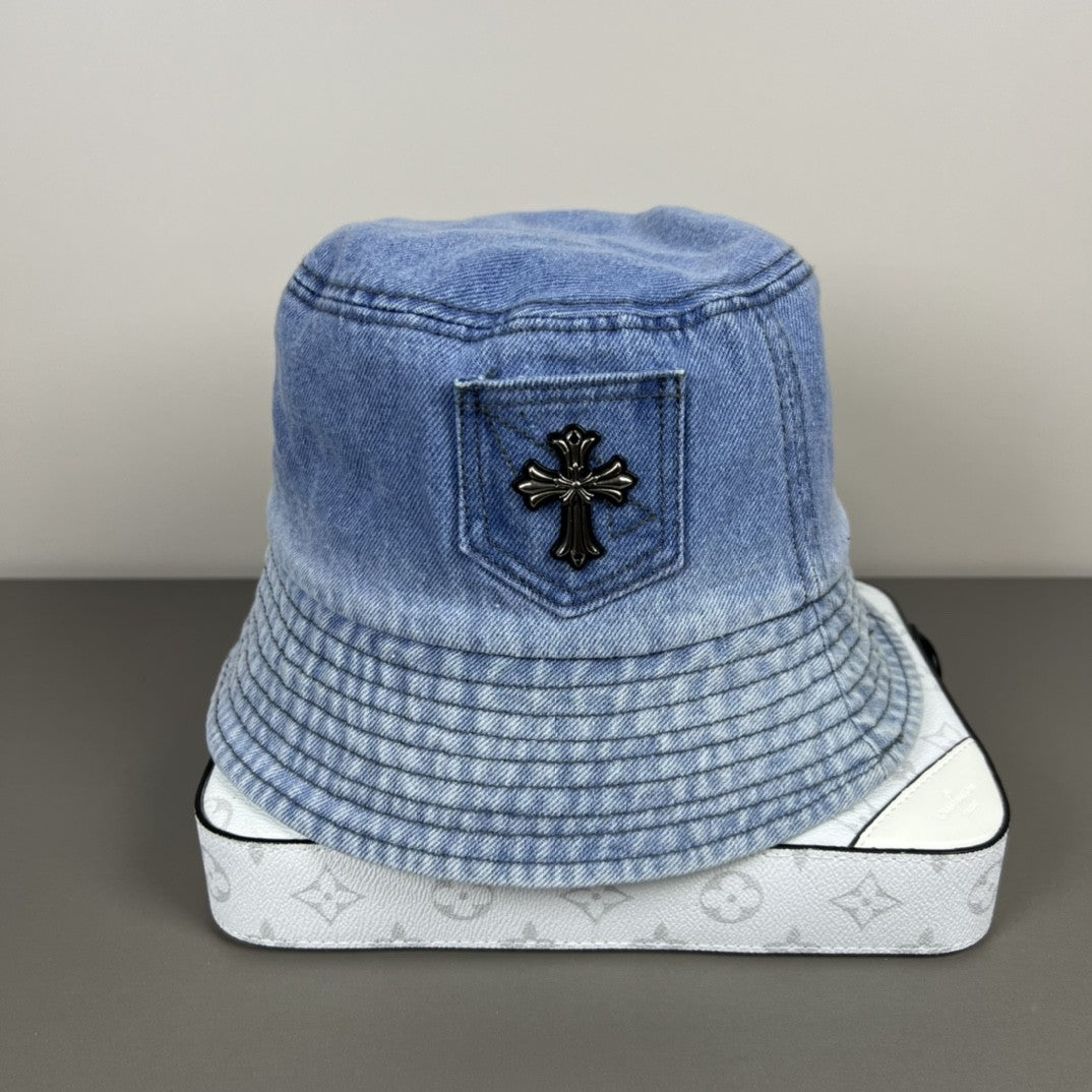 Chrome Hearts Denim Cross Patch Bucket Hat – Sterling Silver Hardware