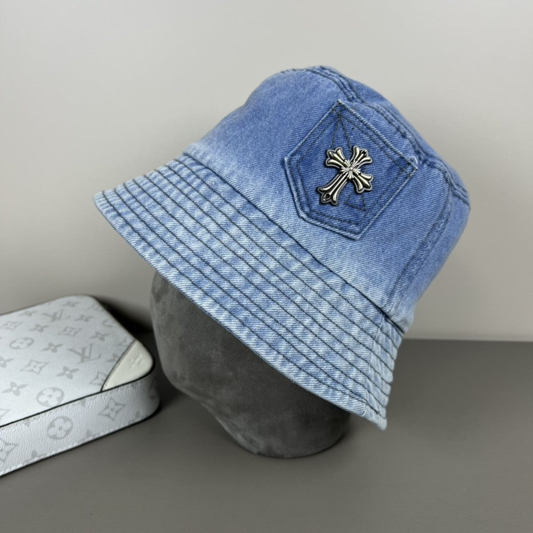 Chrome Hearts Denim Cross Patch Bucket Hat – Sterling Silver Hardware