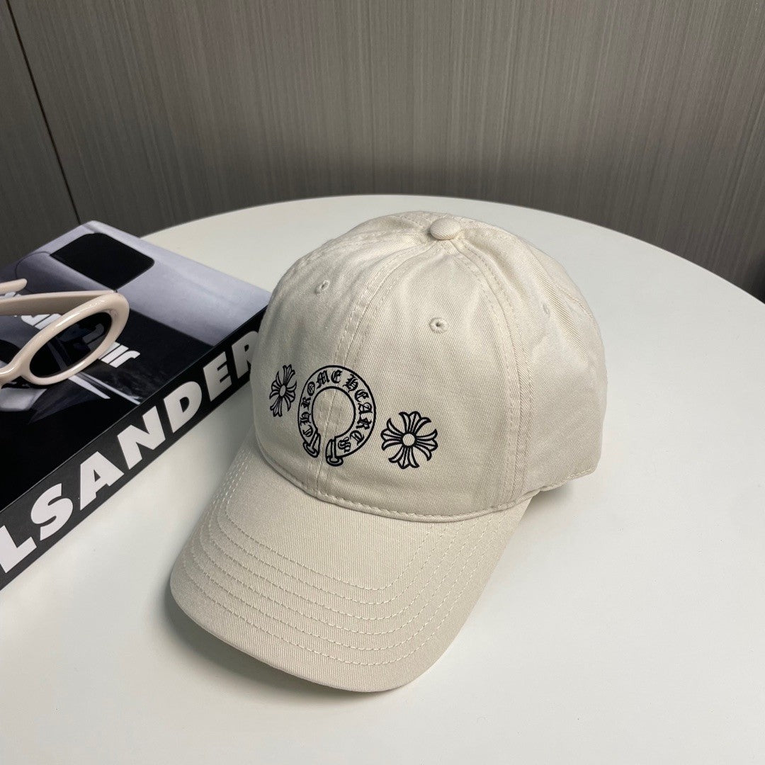 Chrome Hearts Horseshoe Plus Baseball Cap – Milky Alabaster White Cotton Canvas