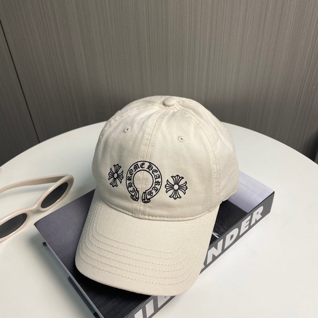 Chrome Hearts Horseshoe Plus Baseball Cap – Milky Alabaster White Cotton Canvas