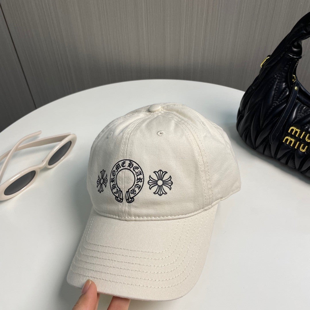 Chrome Hearts Horseshoe Plus Baseball Cap – Milky Alabaster White Cotton Canvas