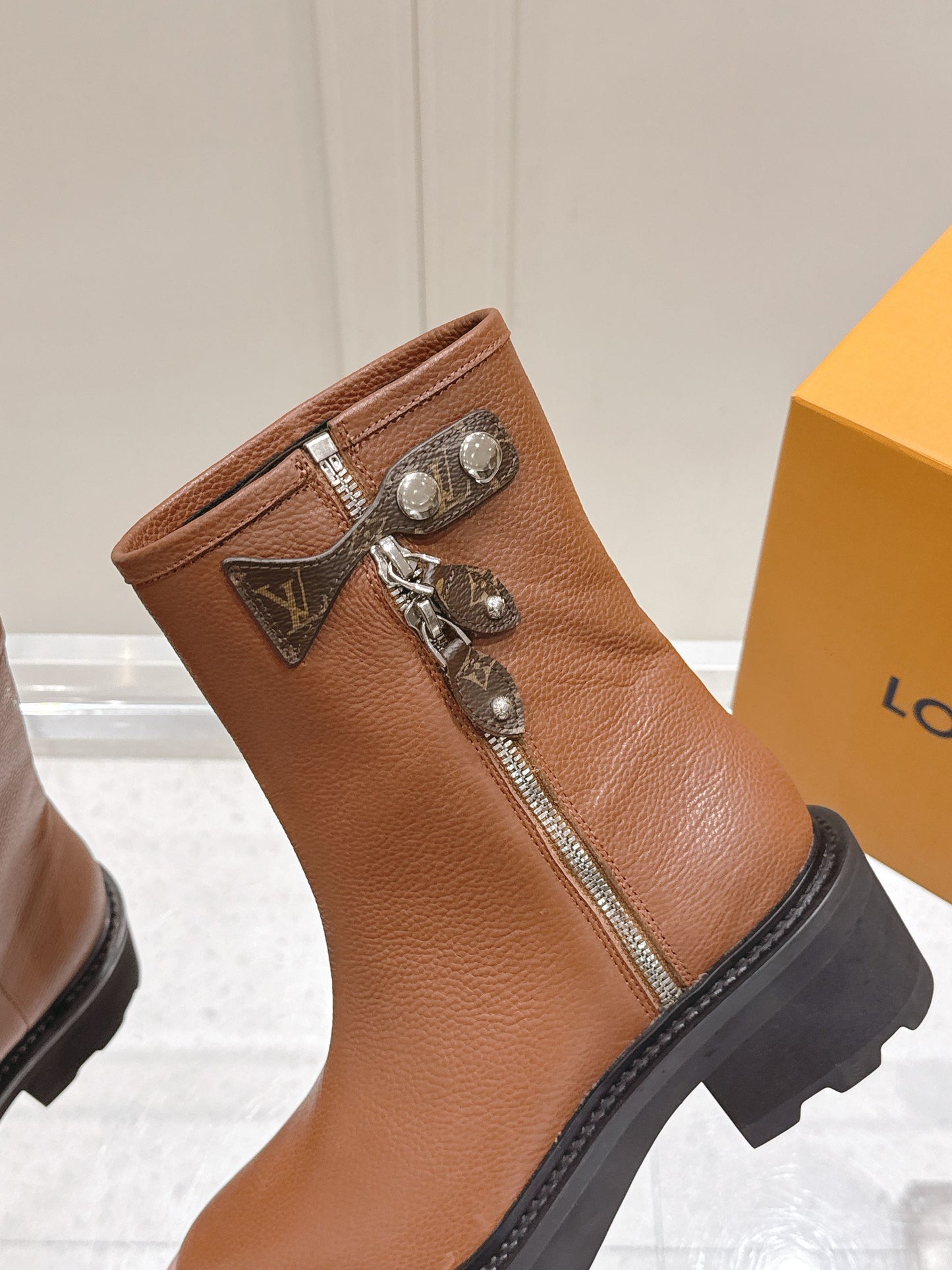 LV Beaubourg Ankle Boots – Tan Brown Pebble-Grained Goatskin Combat Boots