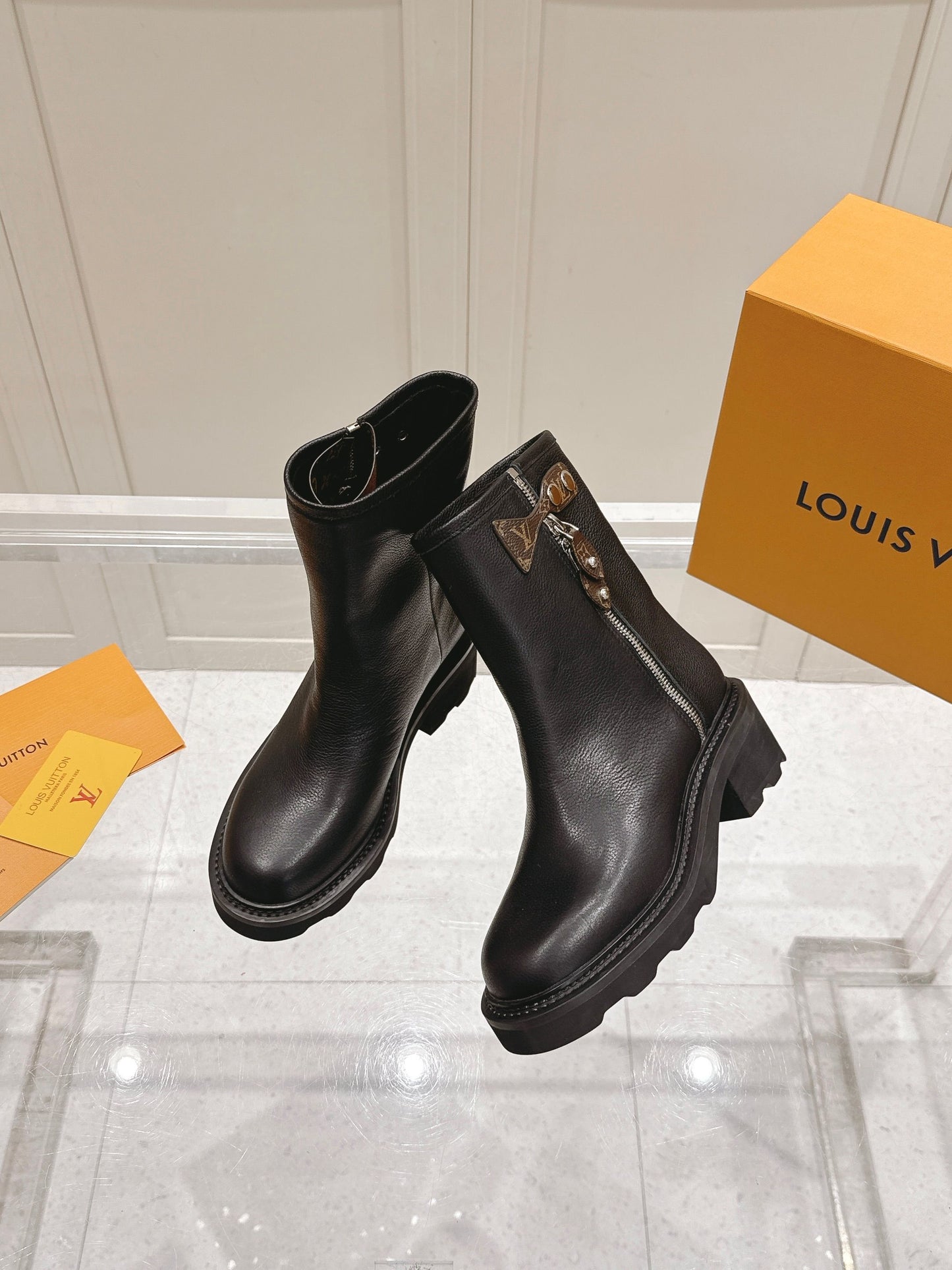 Louis Vuitton Territory Flat Ankle Boot – Black Grained Calfskin with Monogram Accents