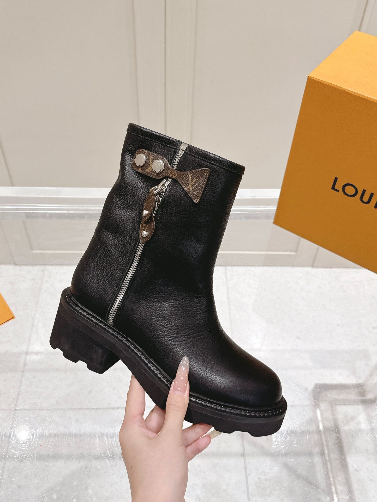 Louis Vuitton Territory Flat Ankle Boot – Black Grained Calfskin with Monogram Accents