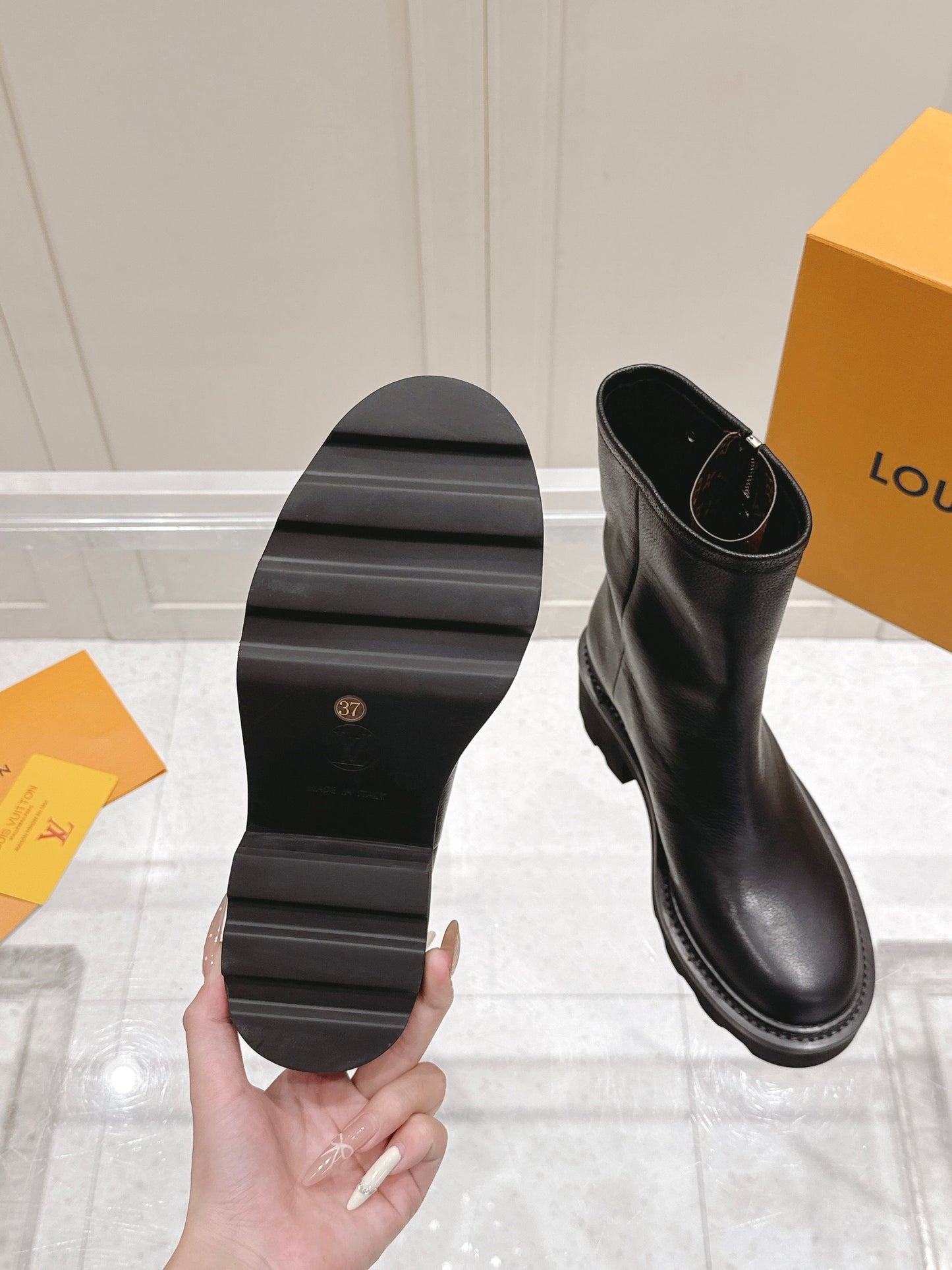 Louis Vuitton Territory Flat Ankle Boot – Black Grained Calfskin with Monogram Accents