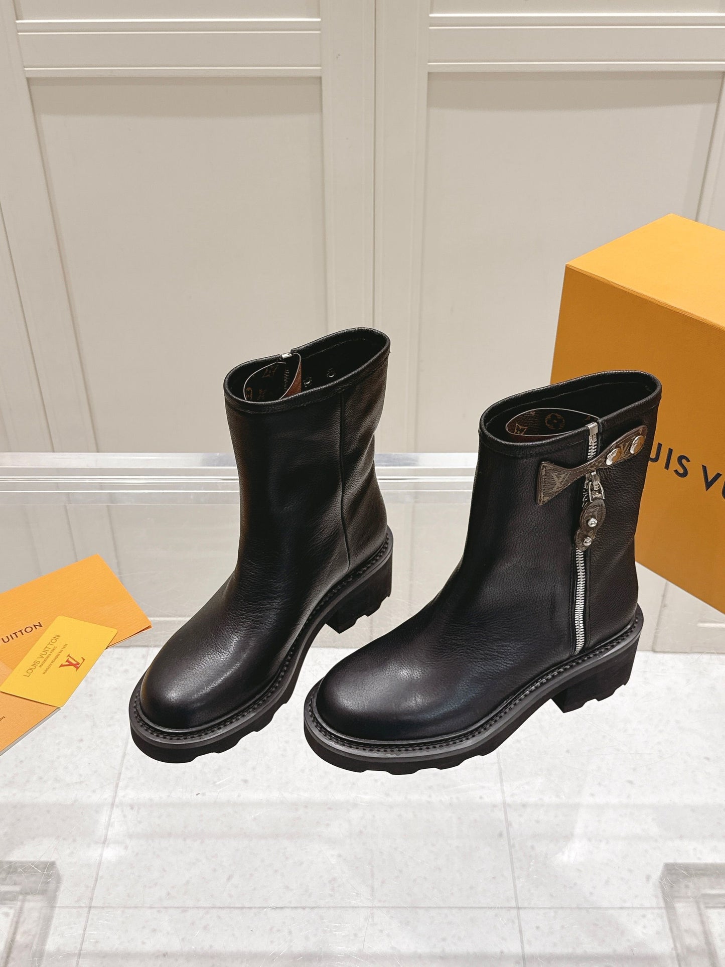 Louis Vuitton Territory Flat Ankle Boot – Black Grained Calfskin with Monogram Accents