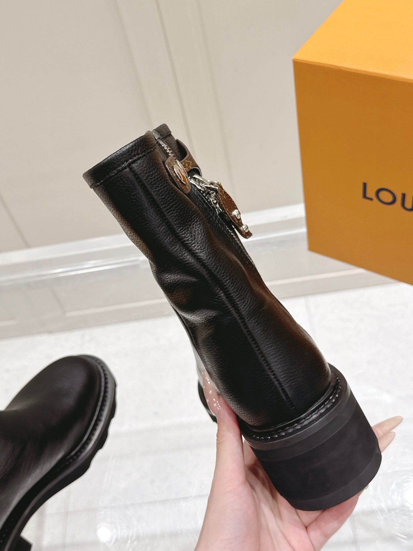 Louis Vuitton Territory Flat Ankle Boot – Black Grained Calfskin with Monogram Accents