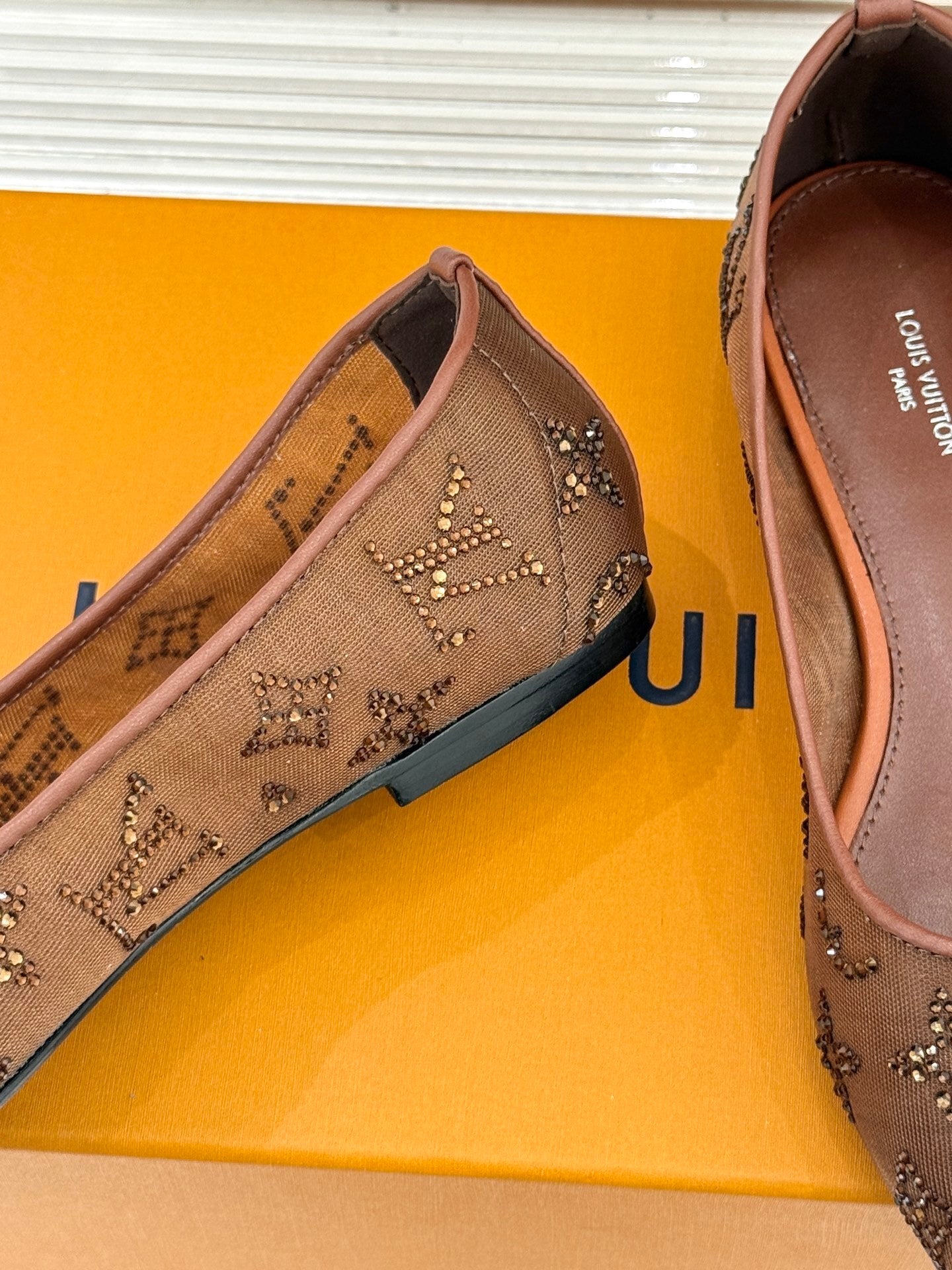 LV Gala Flat Ballerina – Rhinestone Monogram Mesh Pump in Marron