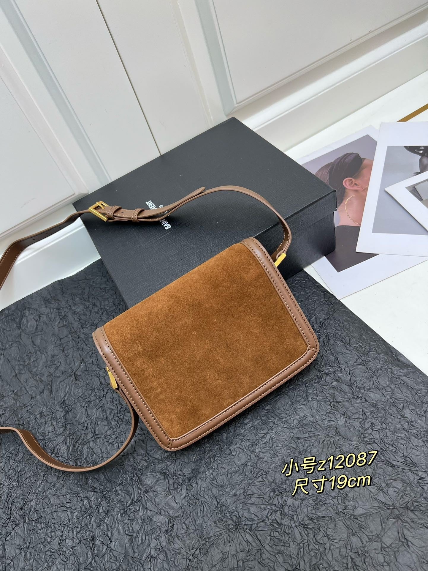 YSL Small Solferino Satchel – Brown Suede with Gold Pivoting Cassandre