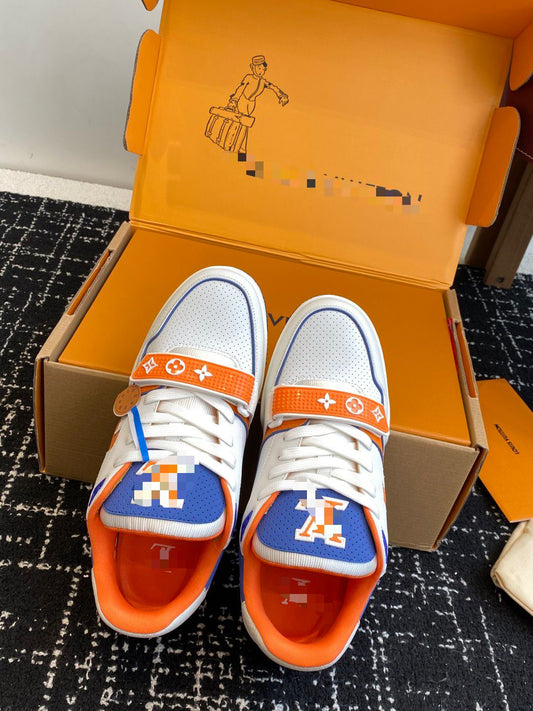 LV Trainer Sneaker “University” Blue & Yellow – Perforated Calf Leather | Men’s Luxury Streetwear