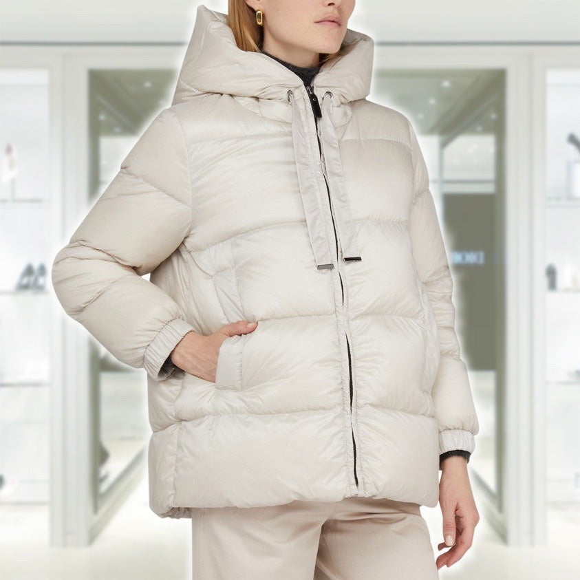 Women's Cream White Puffer Jacket - Cozy Winter Hooded Coat