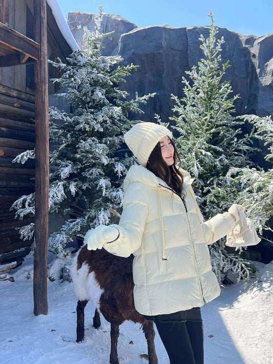 Women's Cream White Puffer Jacket - Cozy Winter Hooded Coat