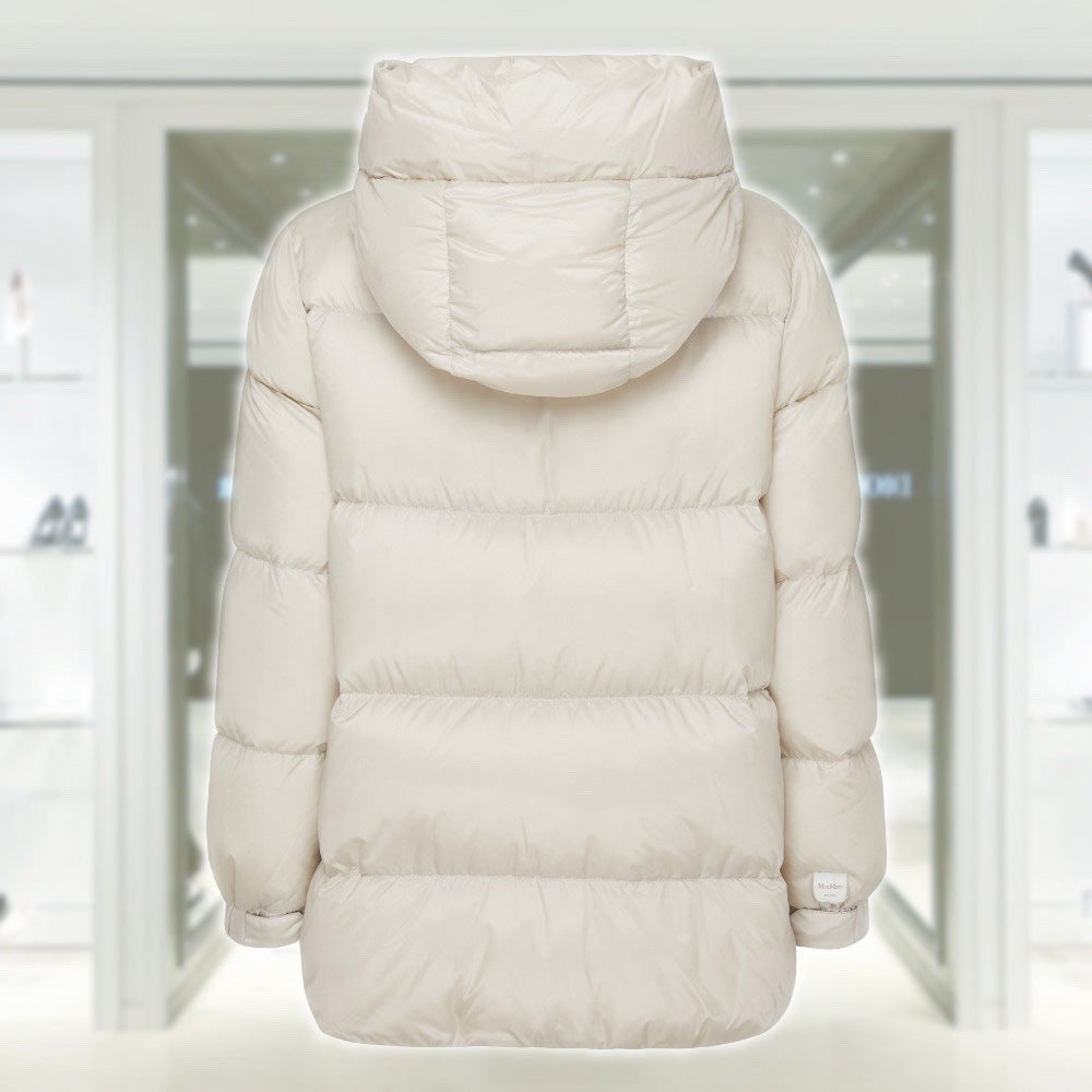 Women's Cream White Puffer Jacket - Cozy Winter Hooded Coat