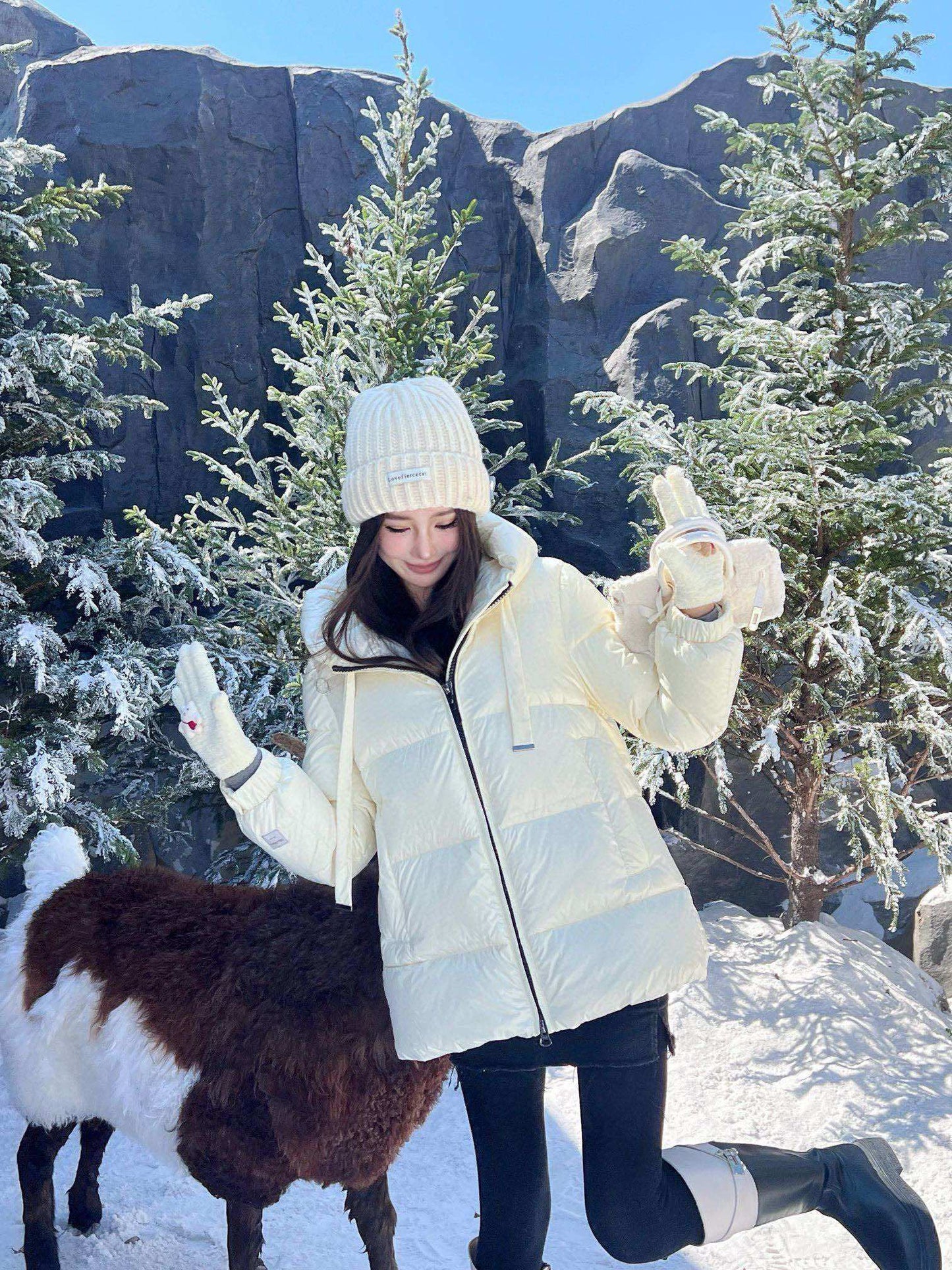 Women's Cream White Puffer Jacket - Cozy Winter Hooded Coat