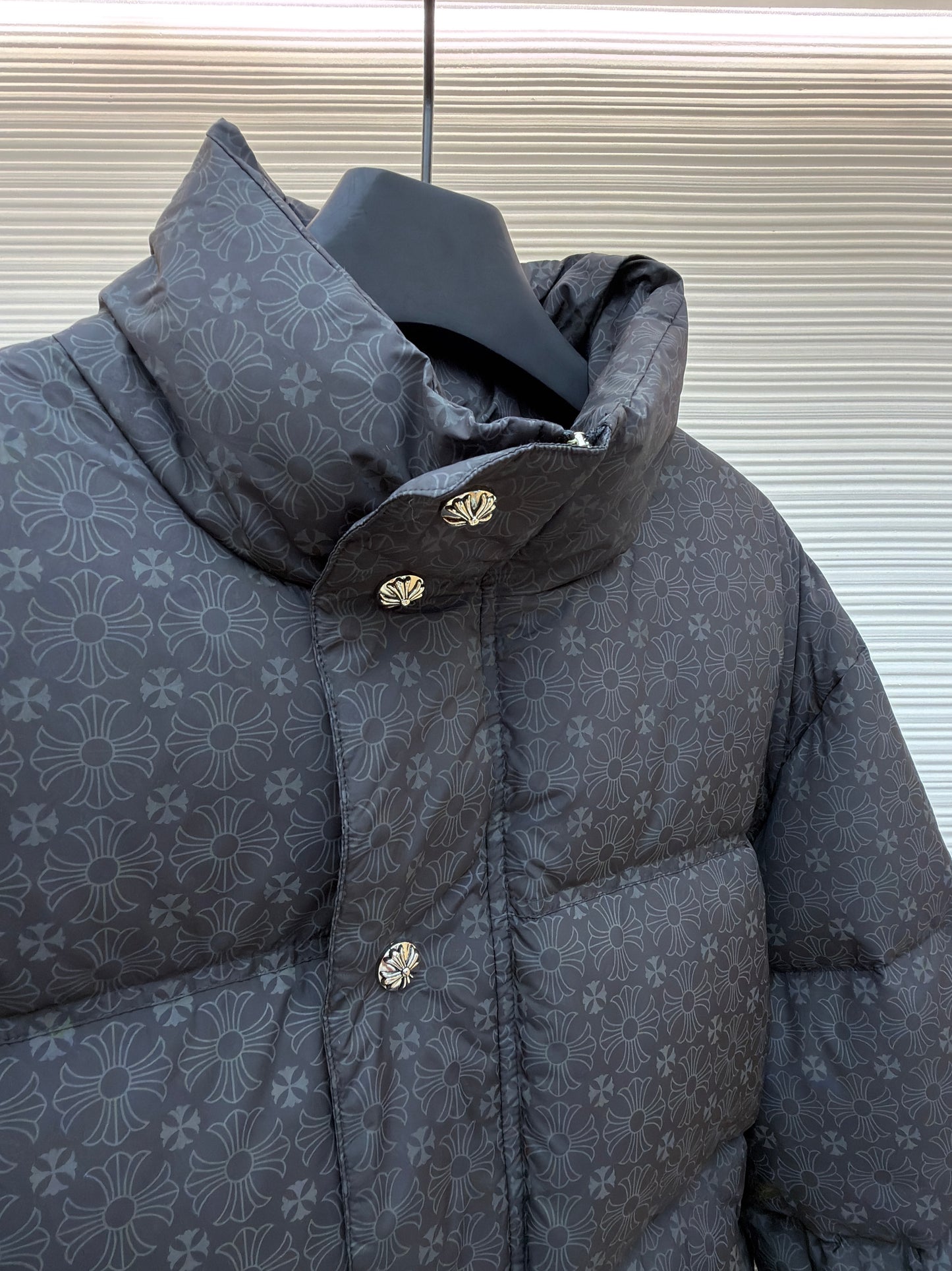 CH Tonal Cross Monogram Puffer Jacket with Silver Buttons