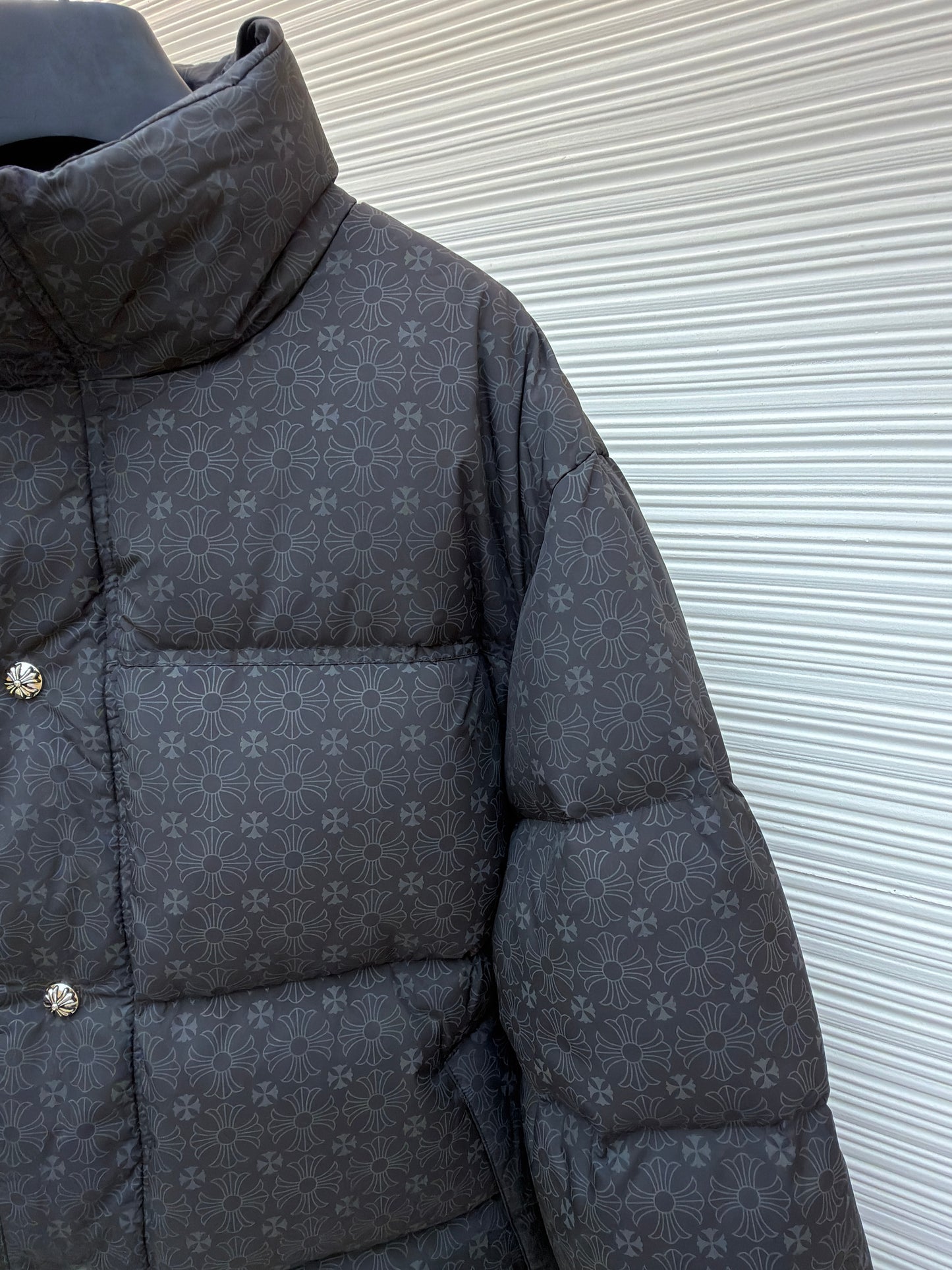 CH Tonal Cross Monogram Puffer Jacket with Silver Buttons