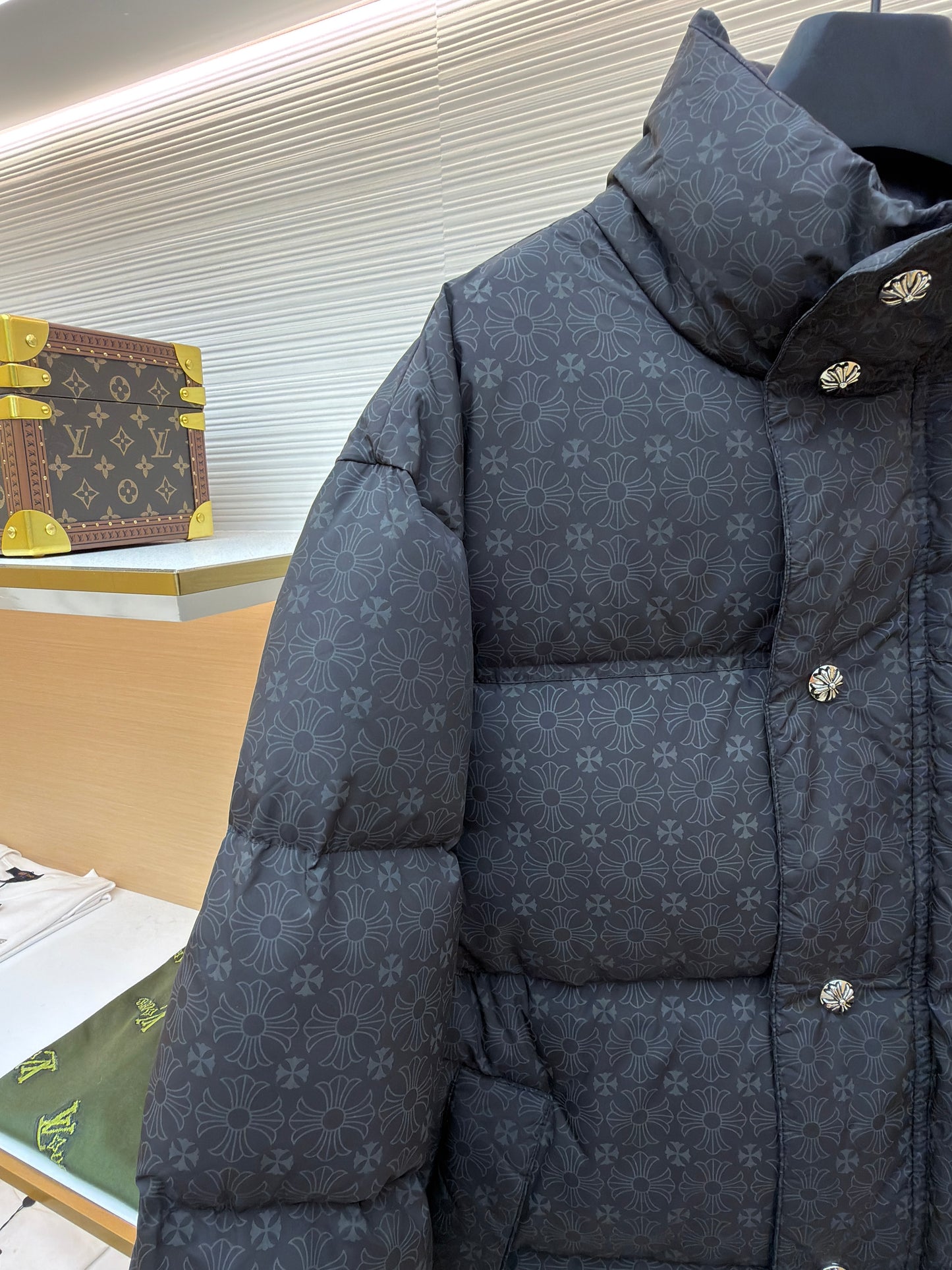 CH Tonal Cross Monogram Puffer Jacket with Silver Buttons