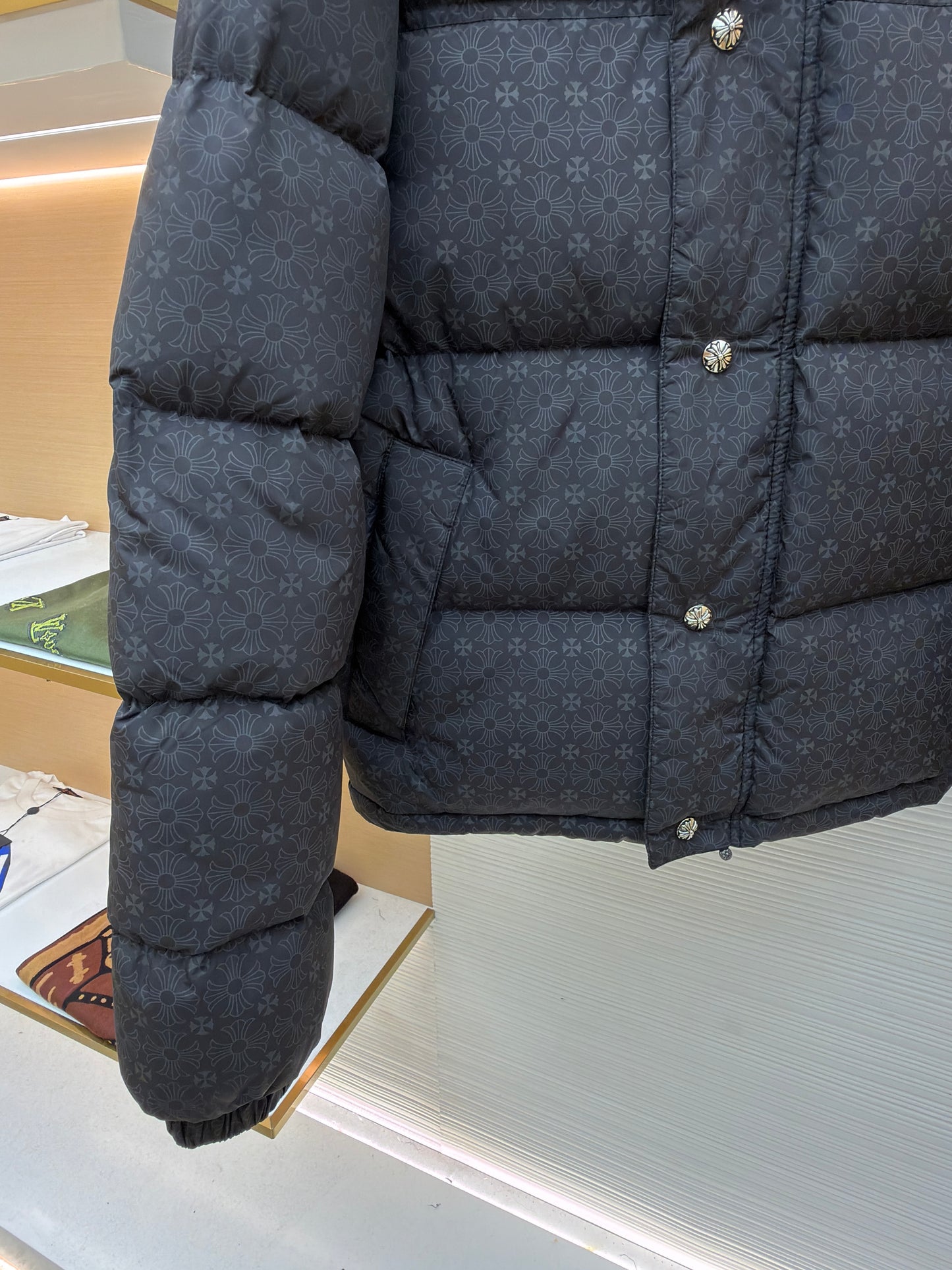 CH Tonal Cross Monogram Puffer Jacket with Silver Buttons