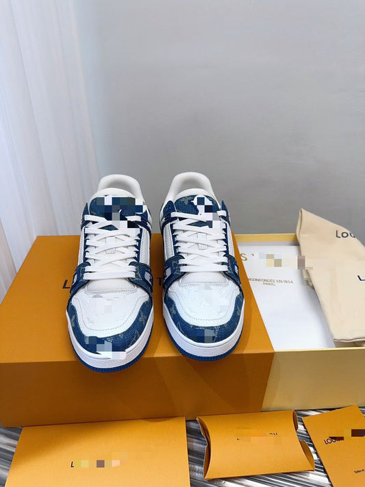 Blue Denim & White Leather Low Top Trainer Sneaker
