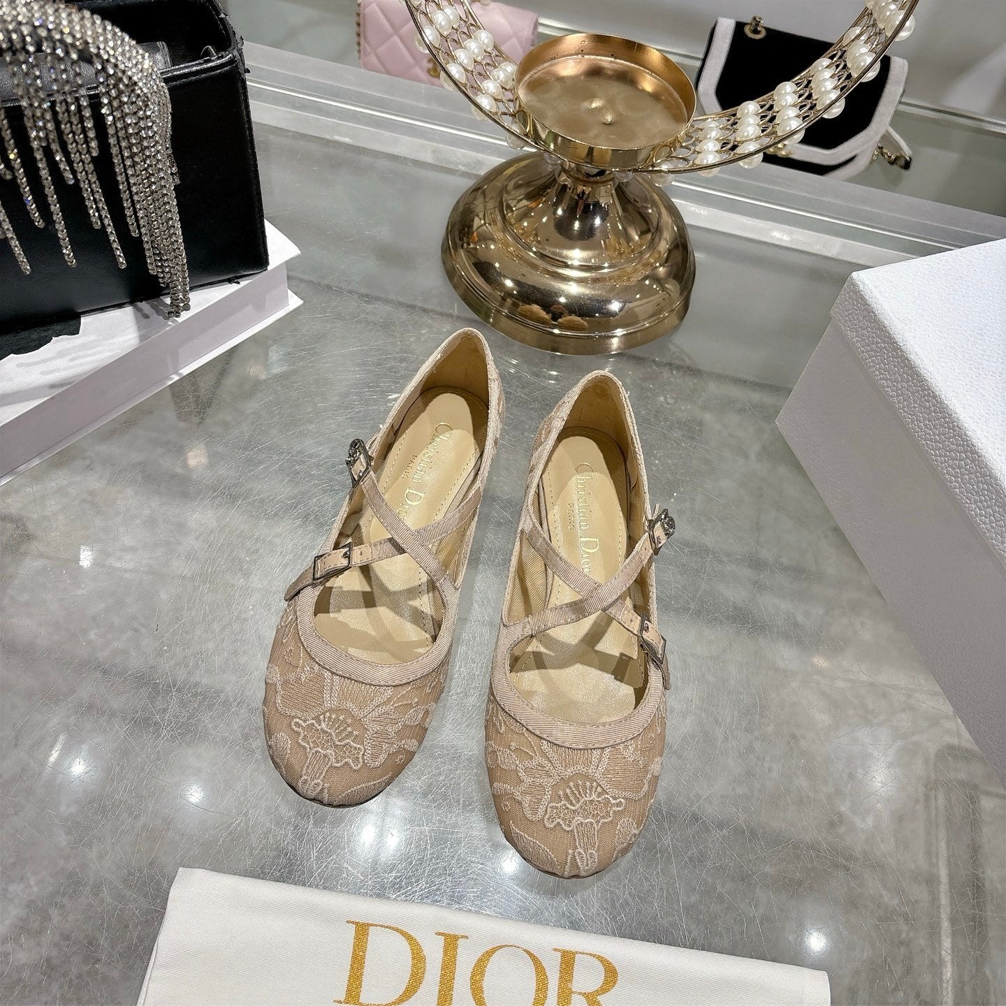 Mesh Ballet Flat – Nude Technical Mesh with Millefiori Embroidery