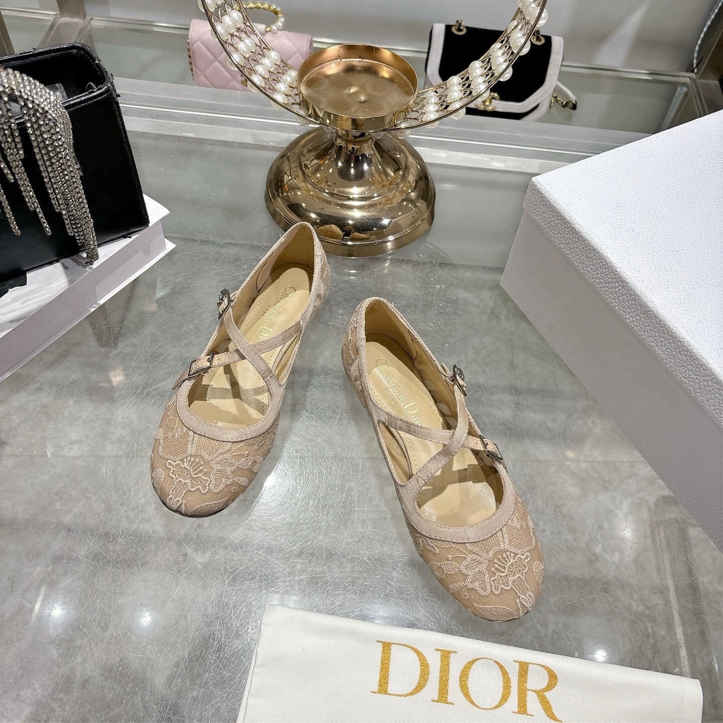 Mesh Ballet Flat – Nude Technical Mesh with Millefiori Embroidery