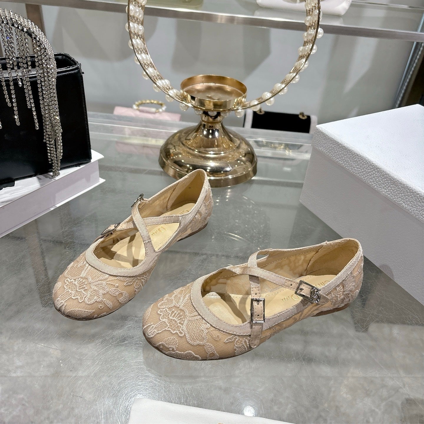 Mesh Ballet Flat – Nude Technical Mesh with Millefiori Embroidery