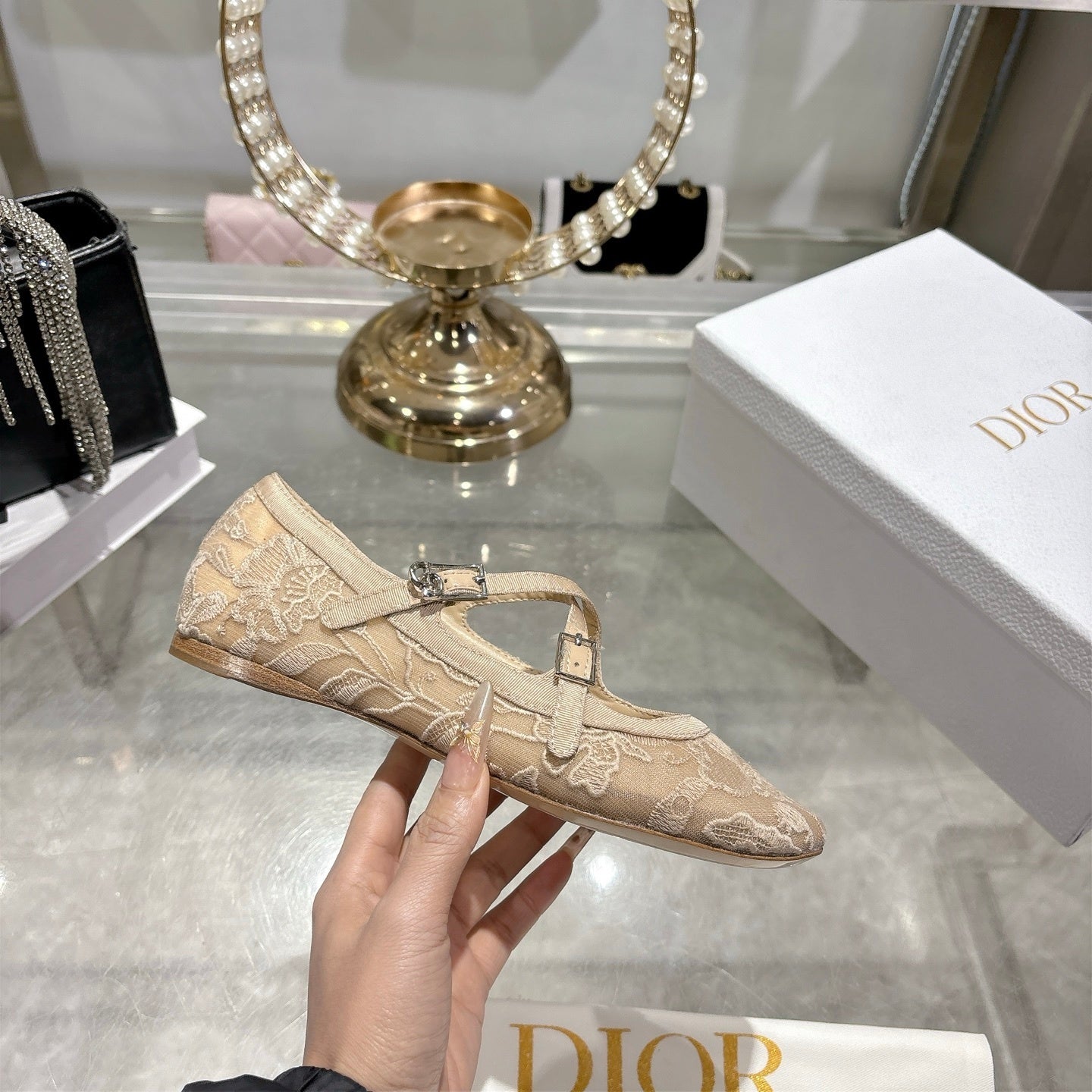 Mesh Ballet Flat – Nude Technical Mesh with Millefiori Embroidery