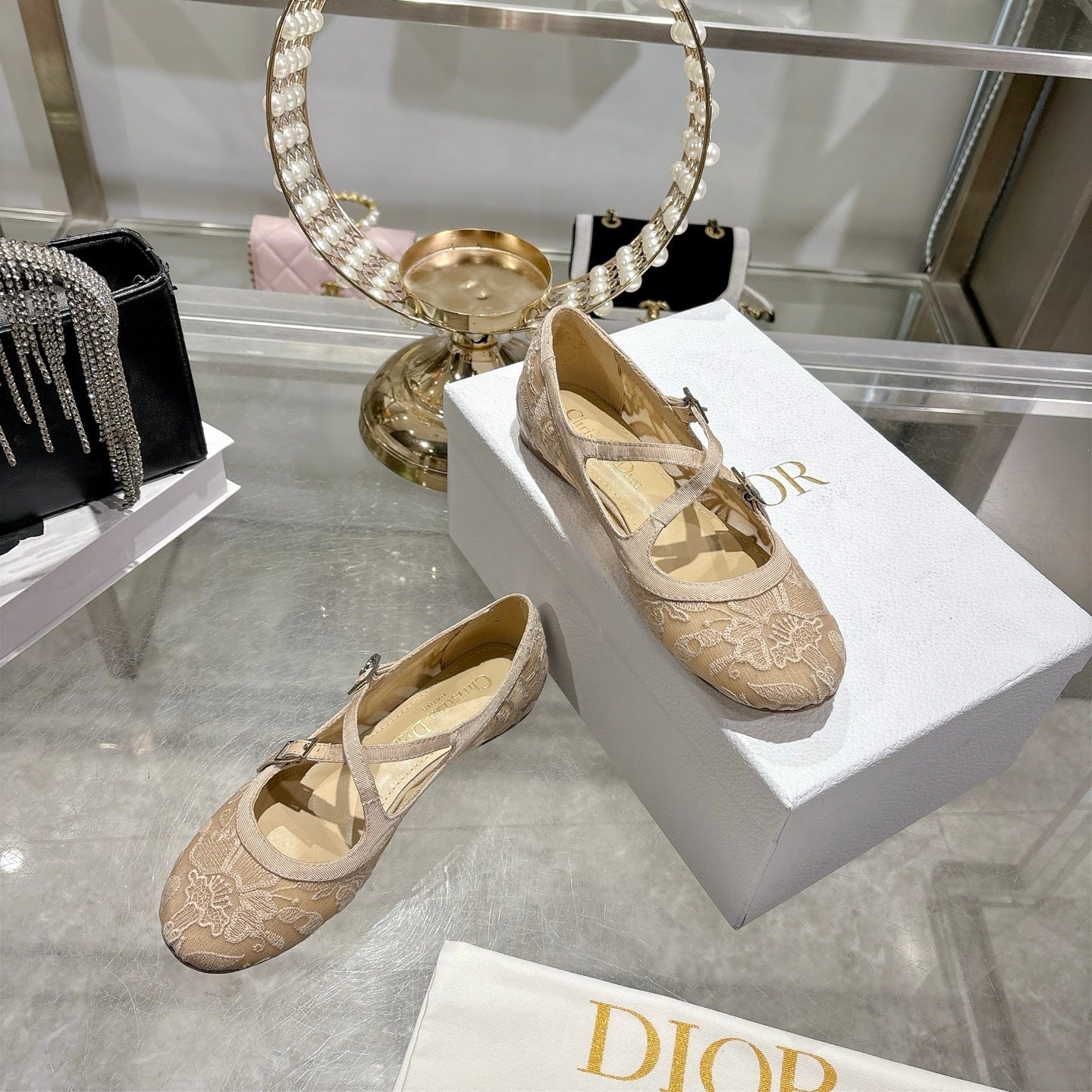 Mesh Ballet Flat – Nude Technical Mesh with Millefiori Embroidery