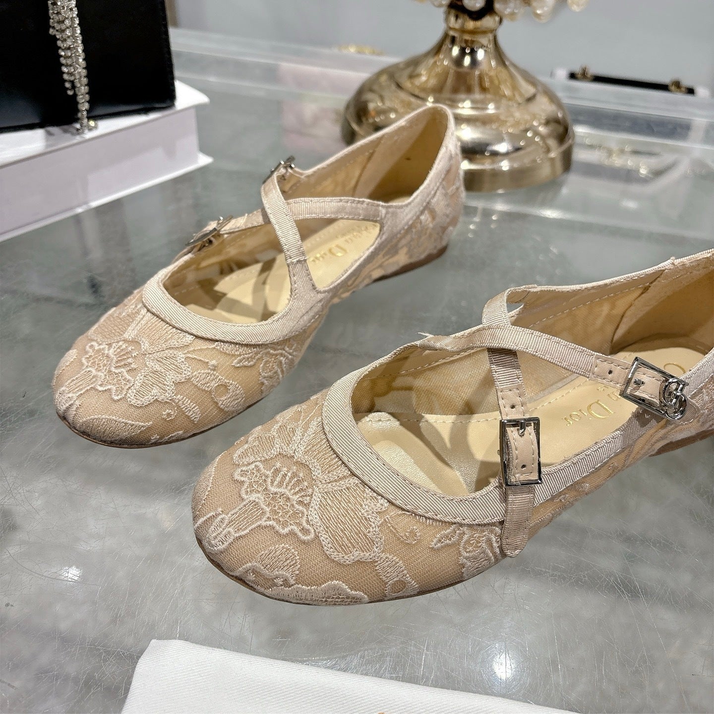 Mesh Ballet Flat – Nude Technical Mesh with Millefiori Embroidery