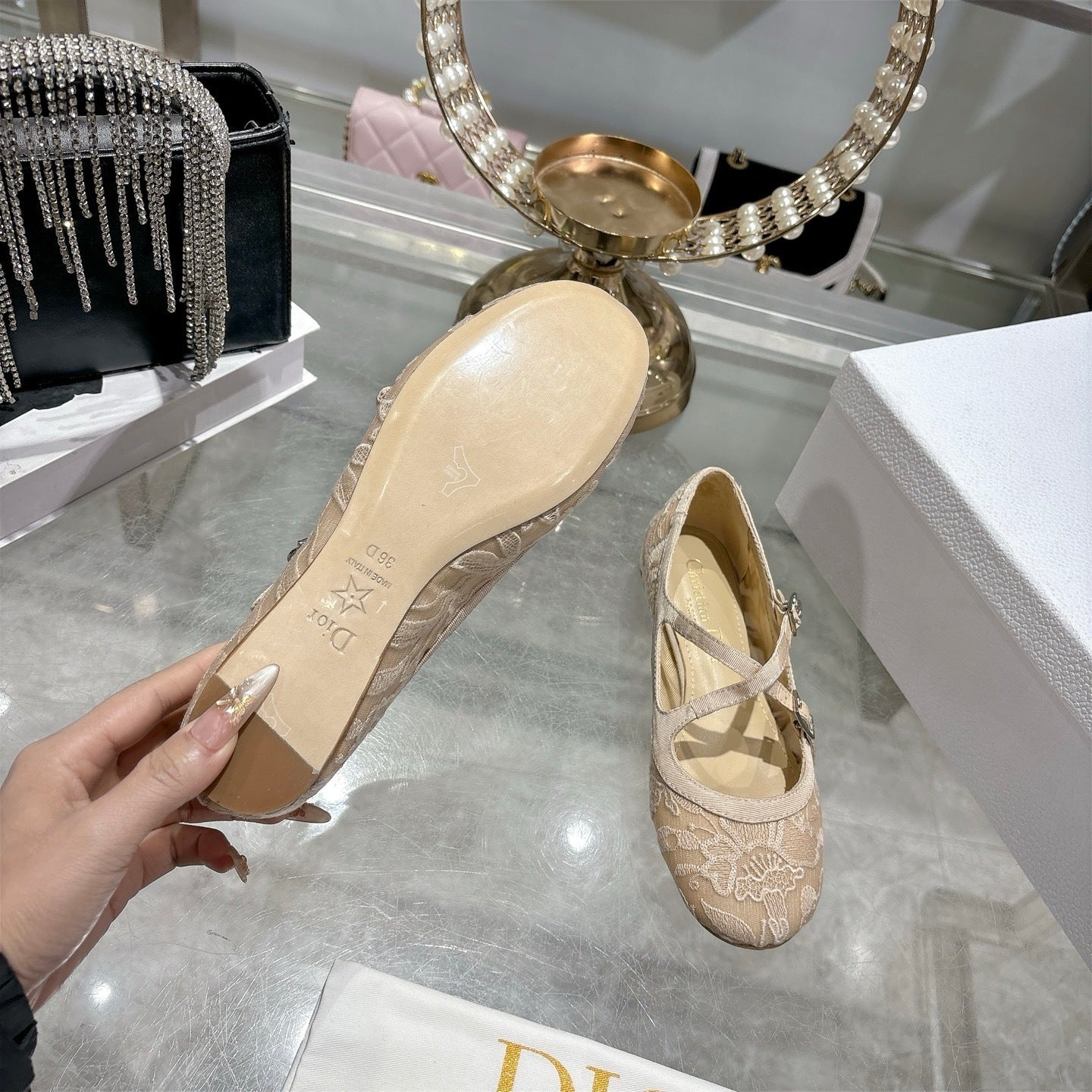 Mesh Ballet Flat – Nude Technical Mesh with Millefiori Embroidery