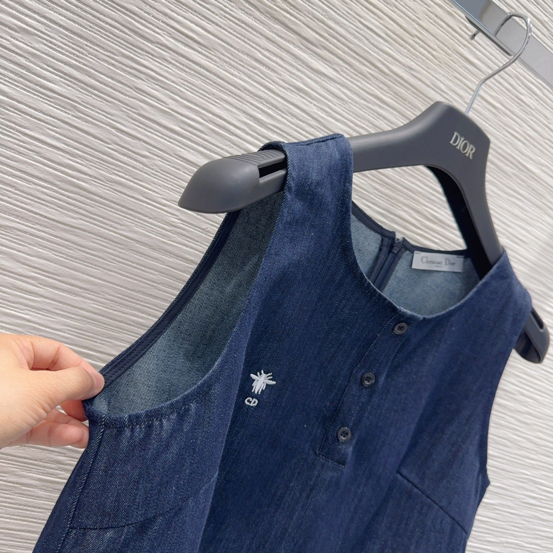 CD Denim Co-ord Set – Midnight-Indigo Blue Cotton Denim Sleeveless Crop Top and Lace-Trimmed Pleated A-Line Shorts